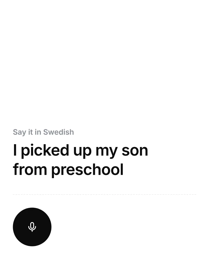 A card asking you to say “I picked up my son from preschool” in Swedish.